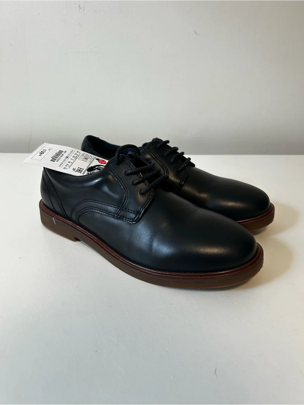 Zara Navy Leather Kids Lace-Up Dress Shoes with Brown Sole